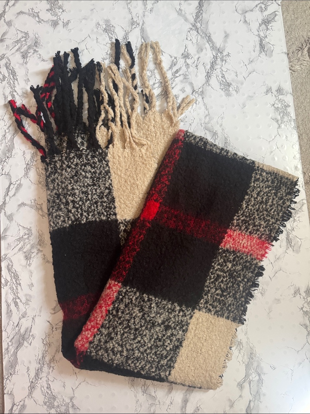 b boutique by Evergreen Blanket Scarf Black Red Checkered OS